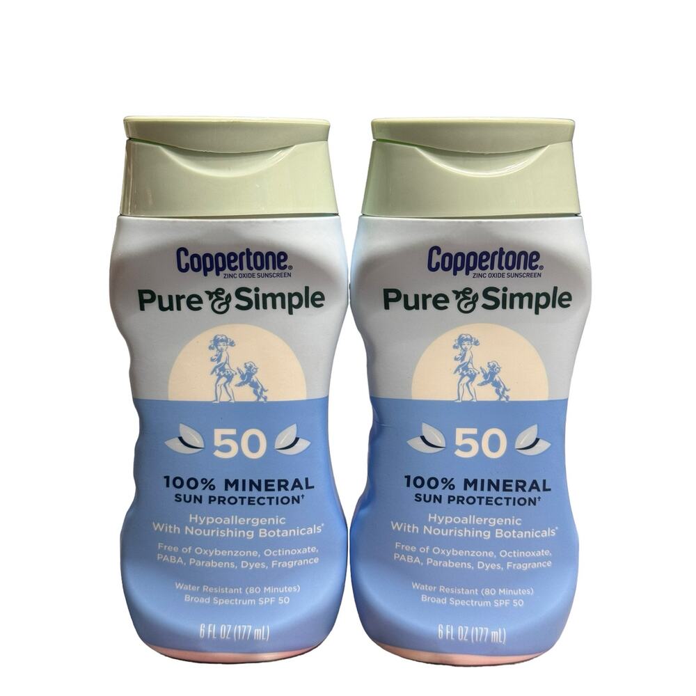 2 X Coppertone, Pure & Simple, 100% Mineral Sun Protection, SPF 50, 6 fl oz